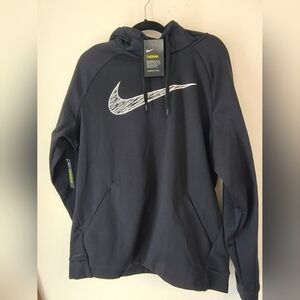 Nike Men's Black Therma Hoodie with White Swoosh NWT